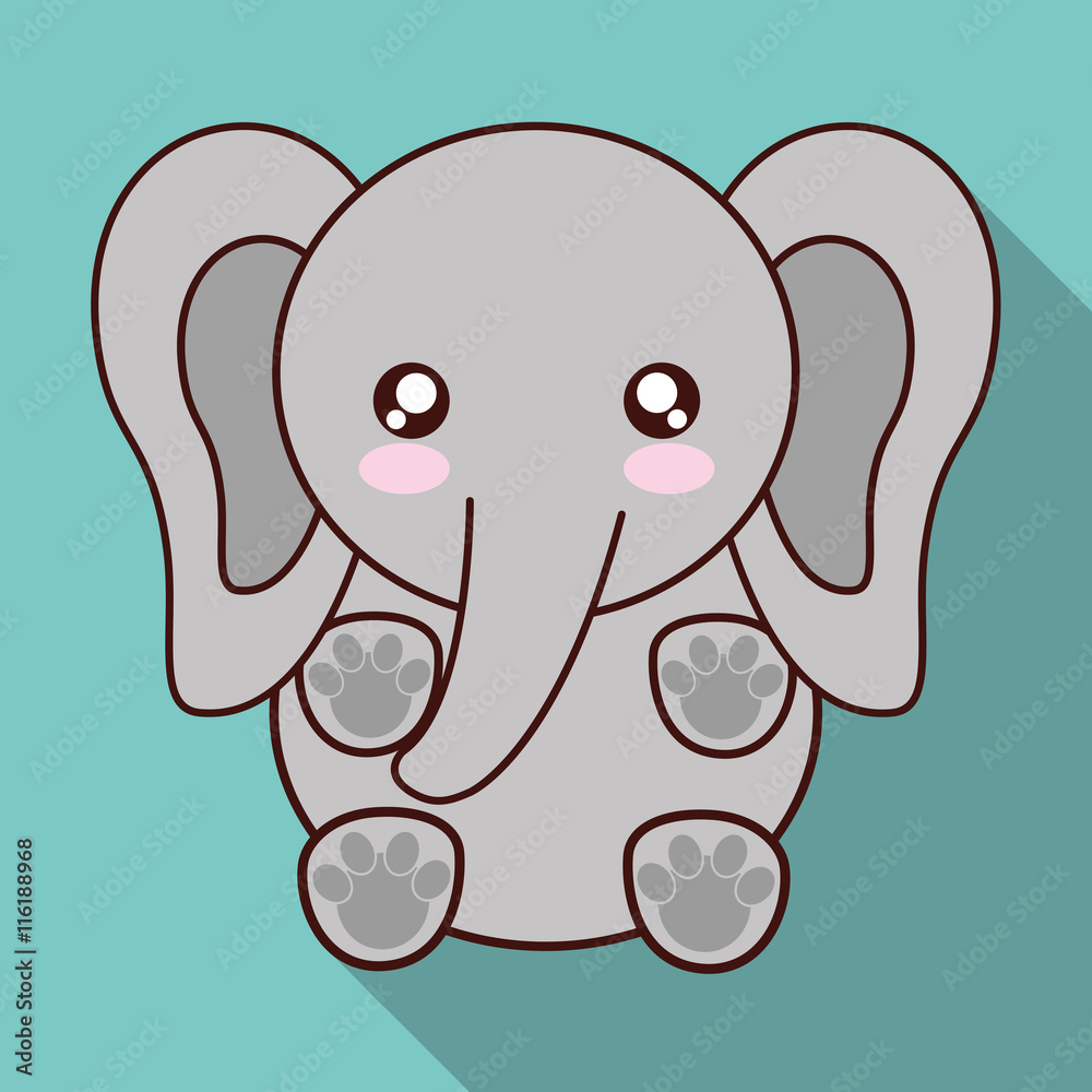Fototapeta premium Cute animal design represented by kawaii elephant icon. Colorfull and flat illustration. 