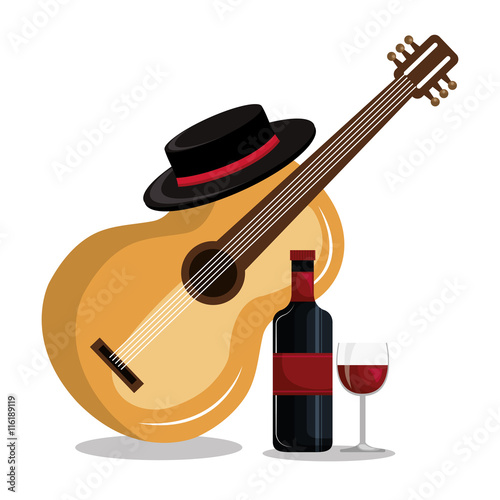 wine bottle with guitar isolated icon design, vector illustration  graphic 