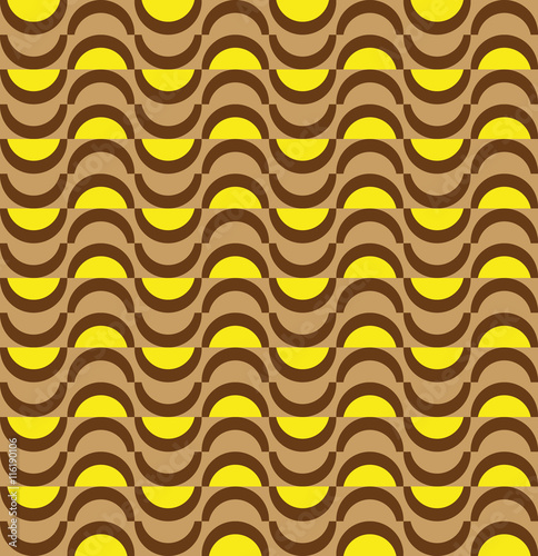 Fun pattern with yellow brown and white semicircles 