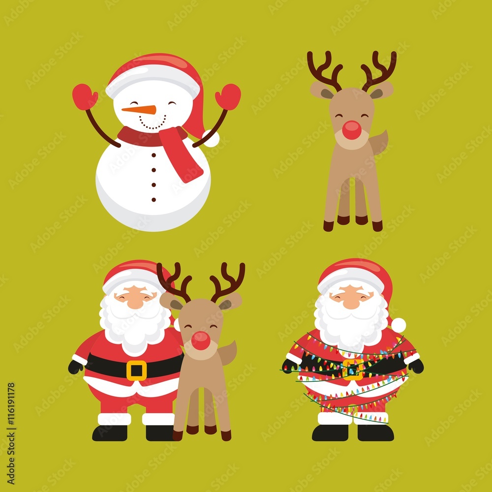 snowman santa and reindeer icon. Merry Christmas design. Vector 