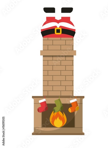Santa and chimney icon. Merry Christmas design. Vector graphic