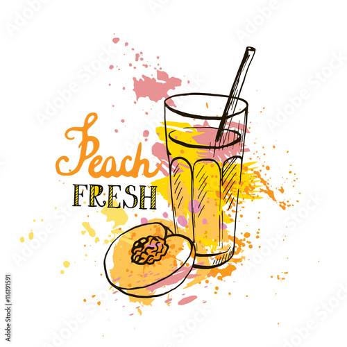 hand drawn peach juice in glass