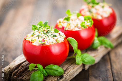 Stuffed tomatoes with cheese and basil 