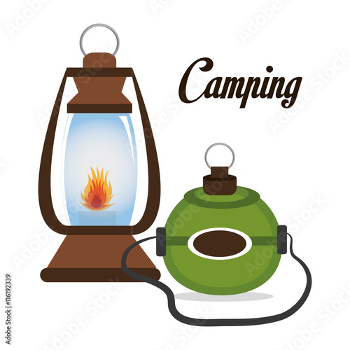 camping lamp with canteen isolated icon design, vector illustration  graphic 