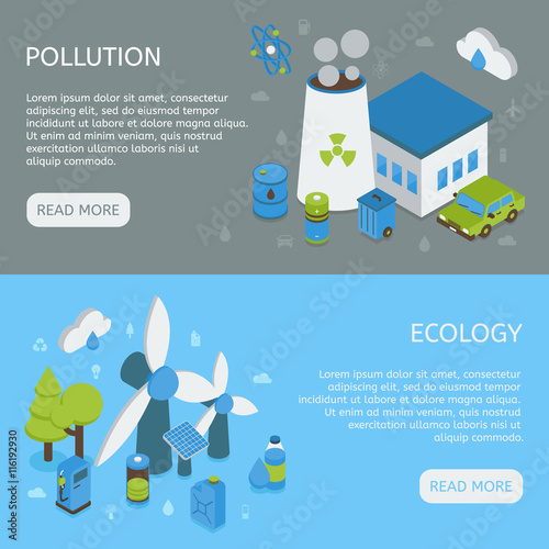 Ecology Horizontal Isometric Banners 