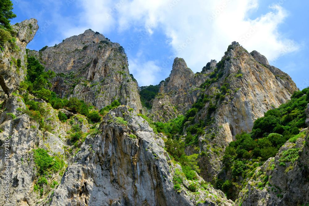 Coastal rocks of Capri island - Campania region of Italy, Europe.