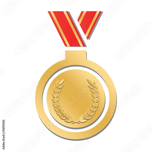 gold medal on red ribbon