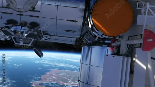 International Space Station Orbiting Earth. 3D Animation.