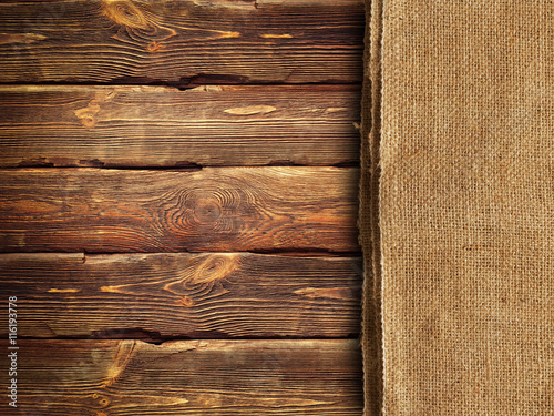 Wooden wall background and old canvas