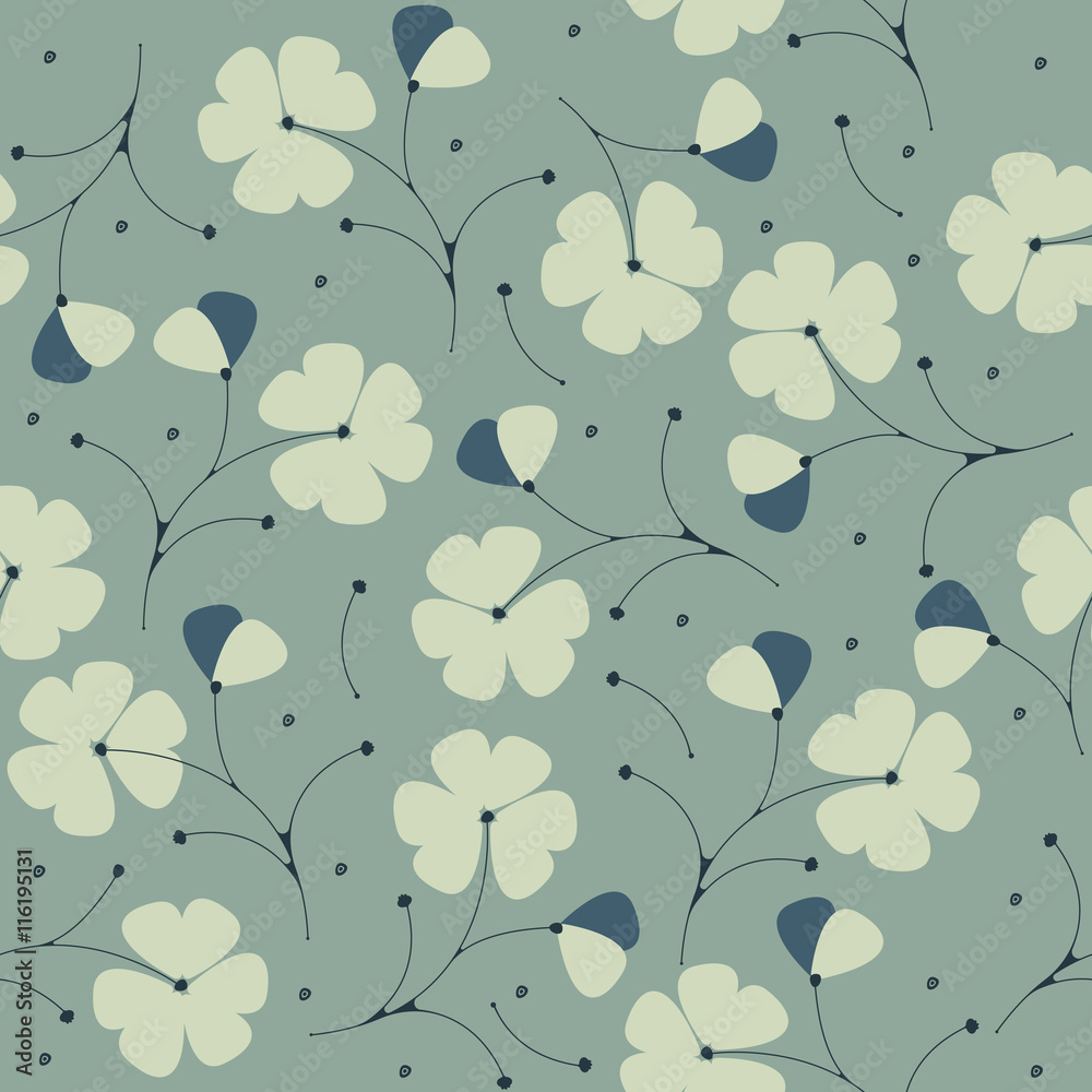 Seamless pattern with beauty flowers isolated on green backgroun Seamless pattern with beauty flowers isolated on green backgroun