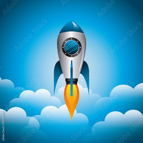 Fototapeta Naklejka Na Ścianę i Meble -  Rocket and cloud icon. Science and spaceship design. Vector grap