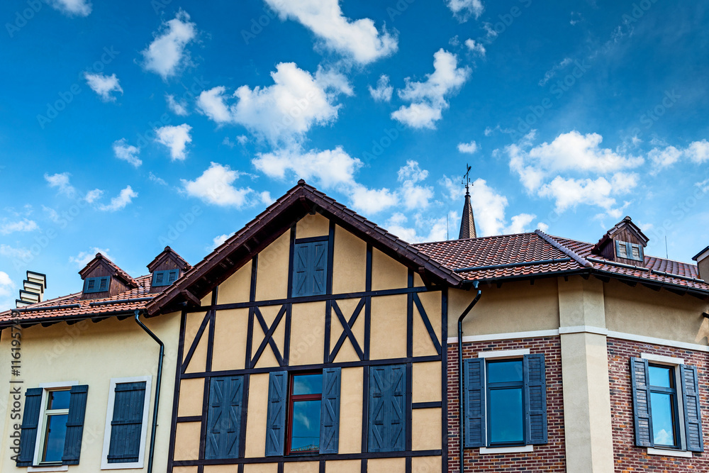 Traditional old German houses with timber framing Traditional old German houses with timber framing