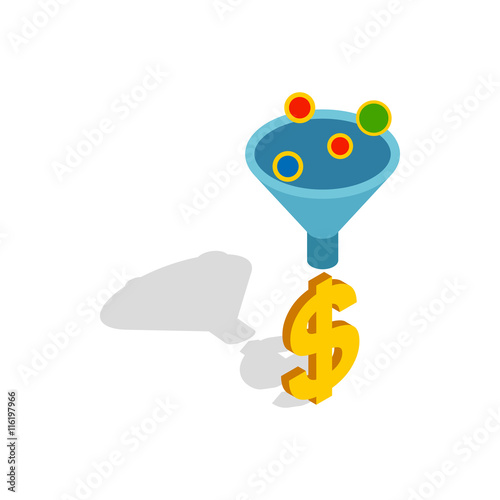 Sales funnel icon in isometric 3d style isolated on white background. Realization symbol
