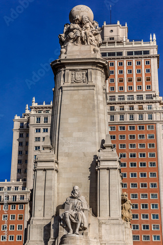 Monument of Miguel Cervantes on Plaza de Espana in Madrid, Spain