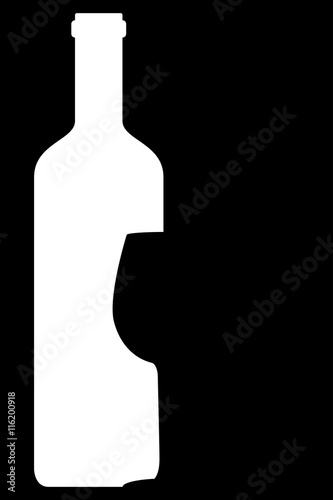 Icono plano botella de vino con copa sobre fondo negro