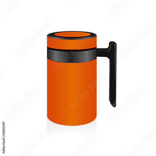 Vector orange thermo mug, travel mug, thermos isolated on white background