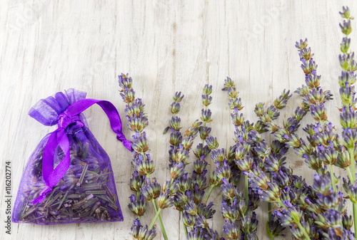 Fototapeta Naklejka Na Ścianę i Meble -  Lavender branches and dried flower in bag
