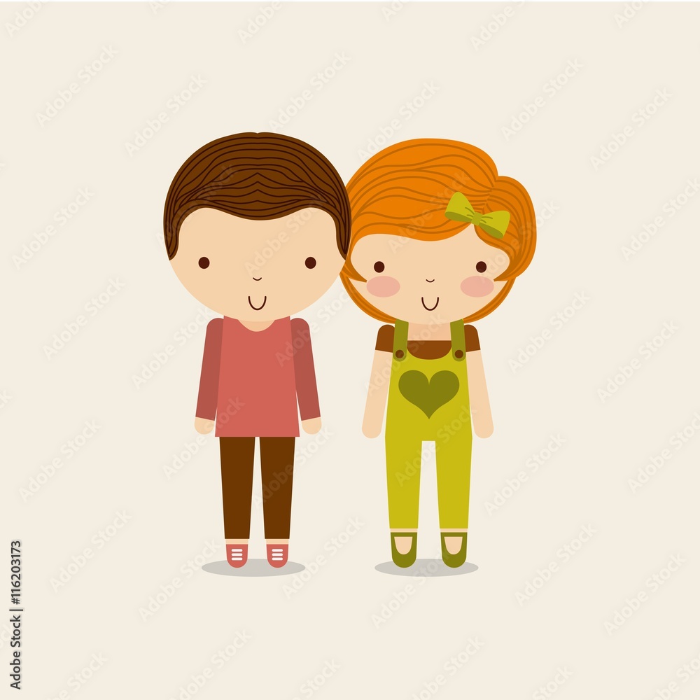 Couple of girl and boy icon. Kid and cute people design. Vector 