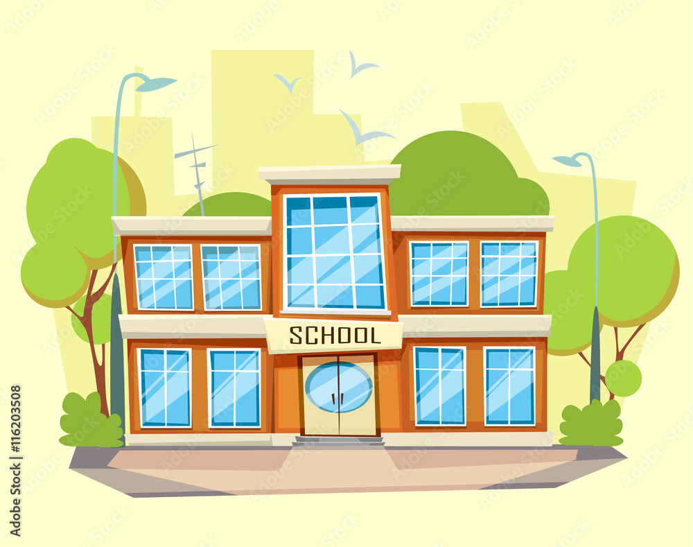 School building . Cartoon and flat style of architecture. Stock Vector |  Adobe Stock