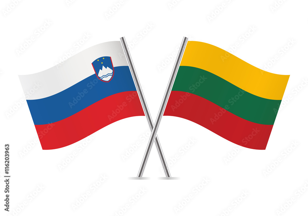 Obraz premium Slovenian and Lithuanian flags. Vector illustration.