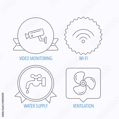 Wifi, video camera and ventilation icons.