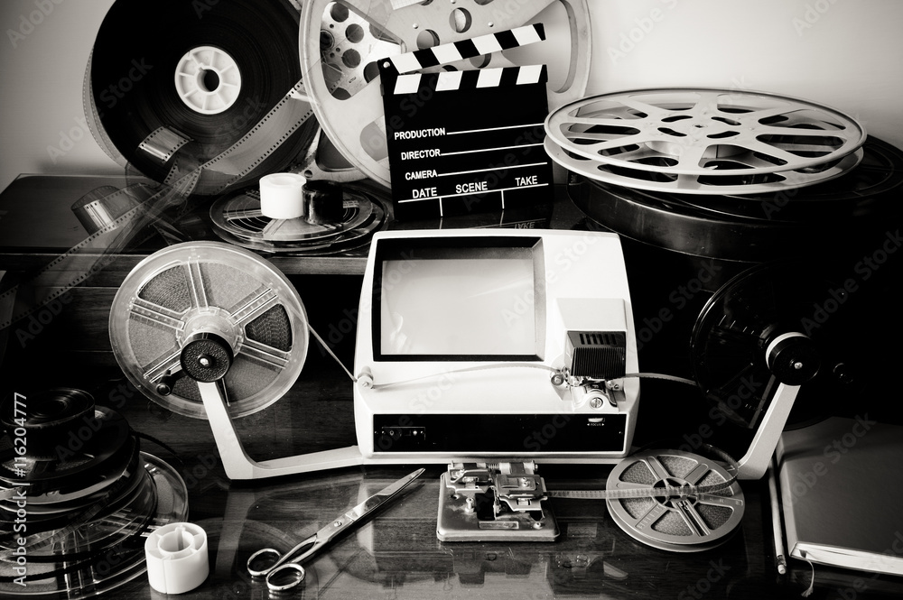 Naklejka premium Movie editing vintage desktop
