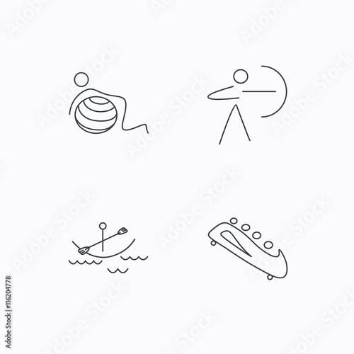 Gymnastics, boating and archery icons.