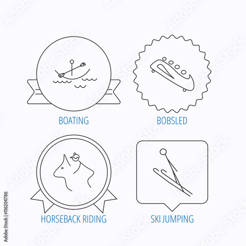 Boating, horseback riding and bobsled icons.