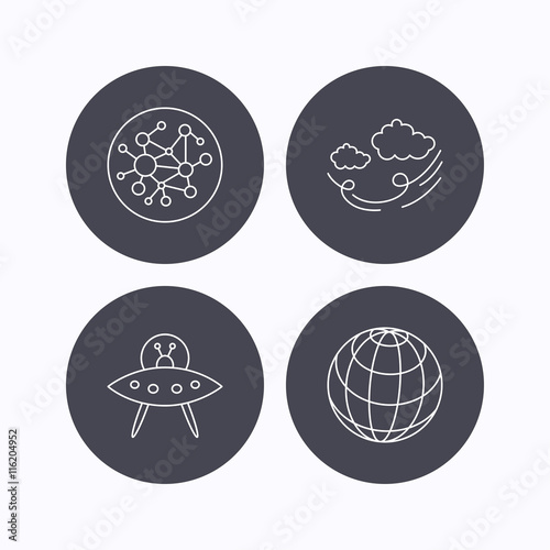 Ufo, planet and global network icons.