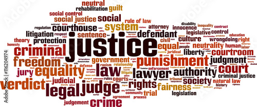 Justice word cloud concept. Vector illustration