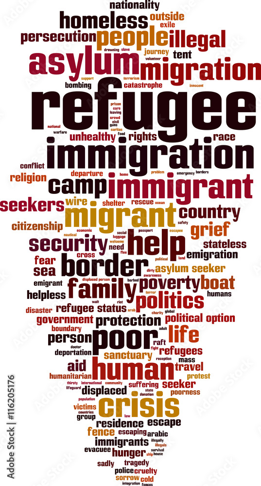 Obraz premium Refugee word cloud concept. Vector illustration