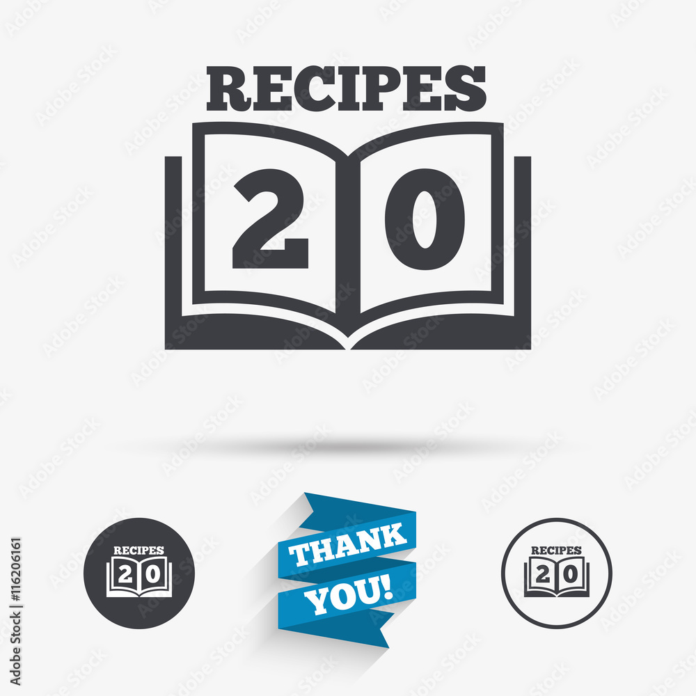 Cookbook sign icon. 20 Recipes book symbol.