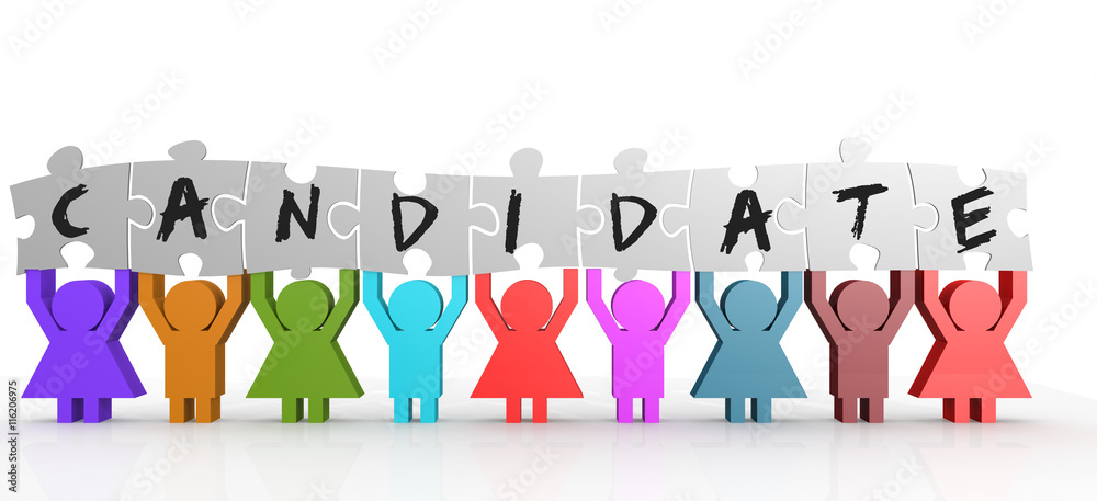 Nine people hold puzzle with candidate word Nine people hold puzzle with candidate word