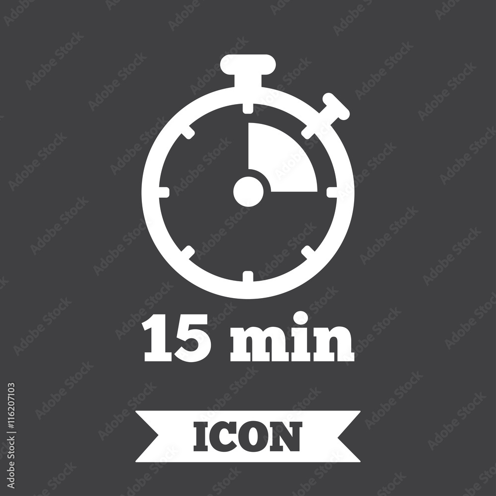 Timer sign icon. 15 minutes stopwatch symbol. Timer sign icon. 15 minutes stopwatch symbol.