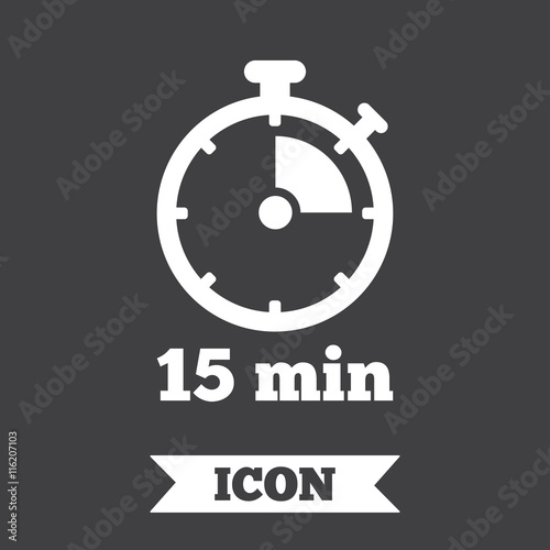 Timer sign icon. 15 minutes stopwatch symbol.