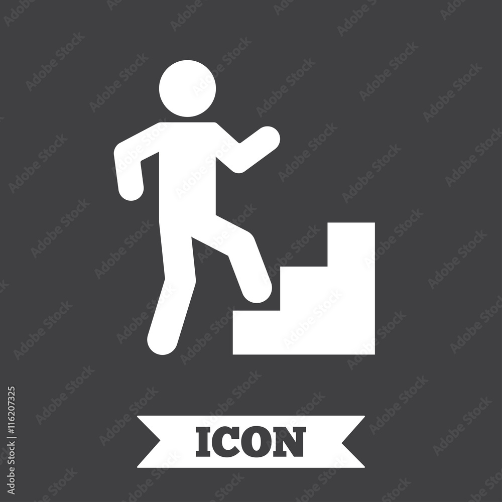 Upstairs icon. Human walking on ladder sign.
