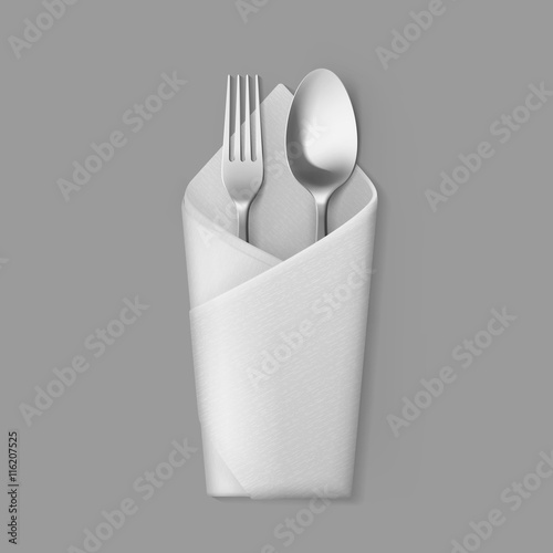 White Folded Envelope Napkin with Silver Fork Spoon Table Setting