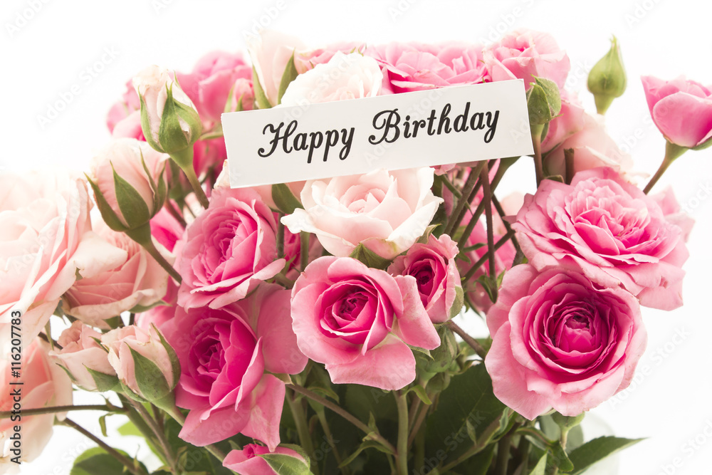 Roses and card Happy birthday Stock Photo by ©Violin 5784436