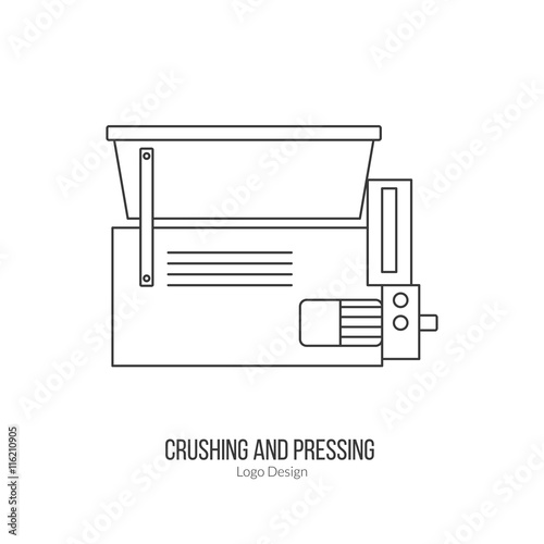 Grape crusher destemmer. Single logo in modern thin line style isolated on white background. Outline winery symbol. Simple mono linear pictogram. Stroke raster logotype template.
