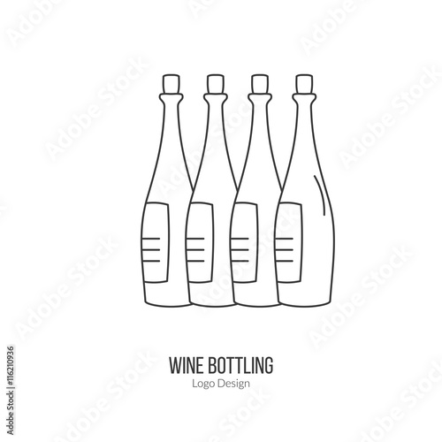 Wine bottles. Single logo in modern flat thin line style isolated on white background. Outline winery symbol. Simple mono linear pictogram. Stroke vector logotype template.