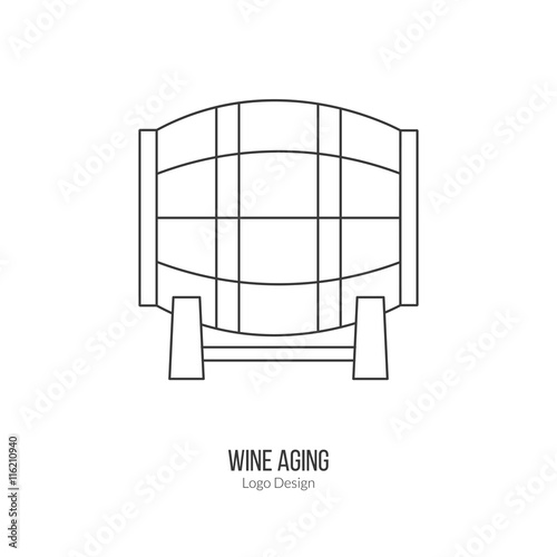 Oak wine barrel. Single logo in modern thin line style isolated on white background. Outline winery symbol. Simple mono linear pictogram. Stroke vector logotype template.
