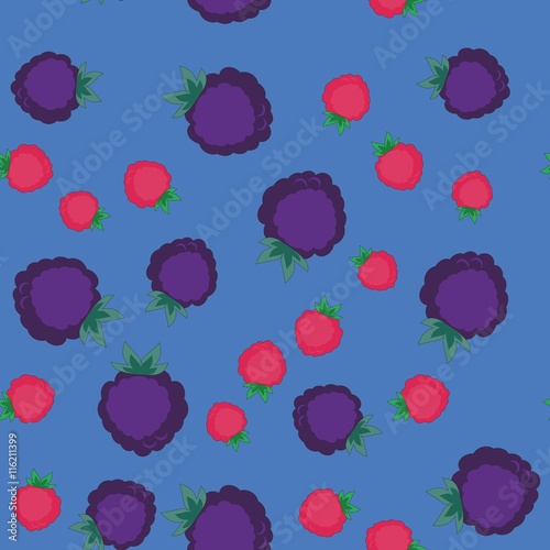 Blackberry and raspberry cartoon seamless texture 642