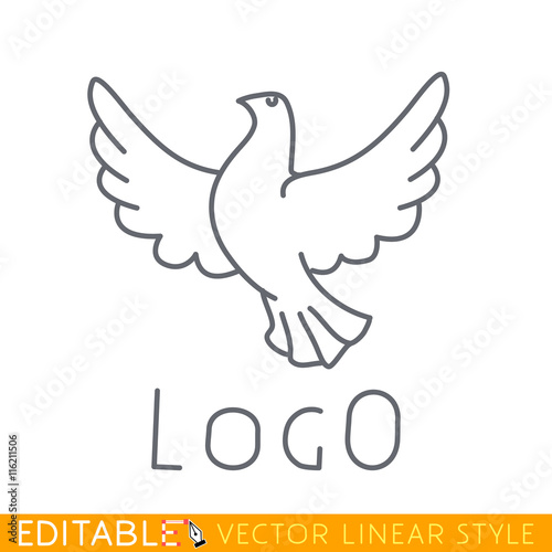 Dove. Logo bird template. Editable vector graphic in linear style.