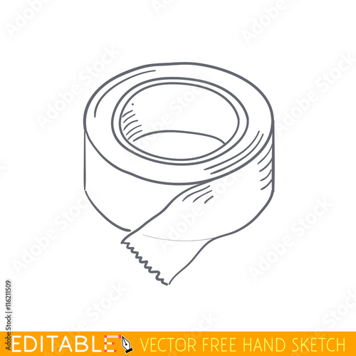 Scotch. Roll of adhesive tape. Editable vector graphic in linear style.