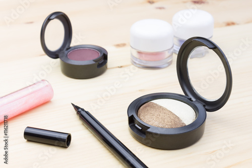 Cosmetics Eyeshadow on Wood Table