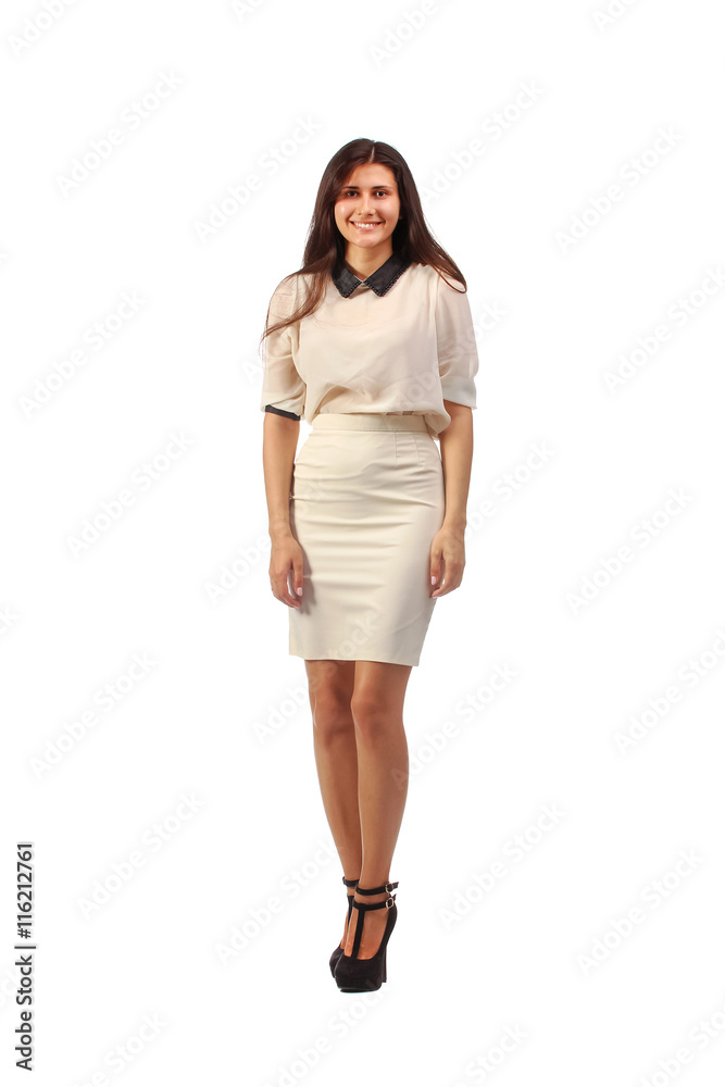 Pretty woman snaps in formal wear isolated Pretty woman snaps in formal wear isolated