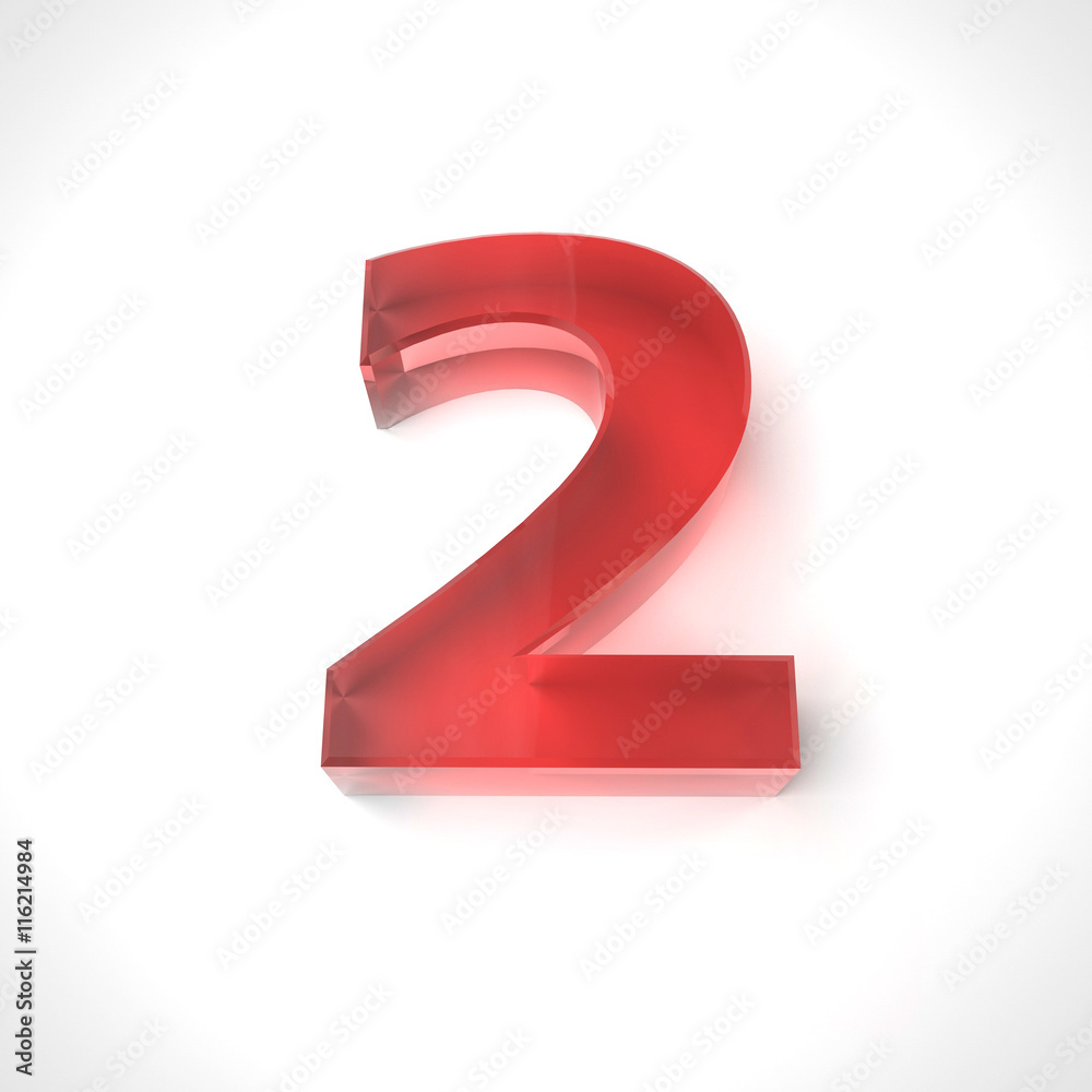 3d red number 2 in glass over white background. 3d render illustration 3d red number 2 in glass over white background. 3d render illustration