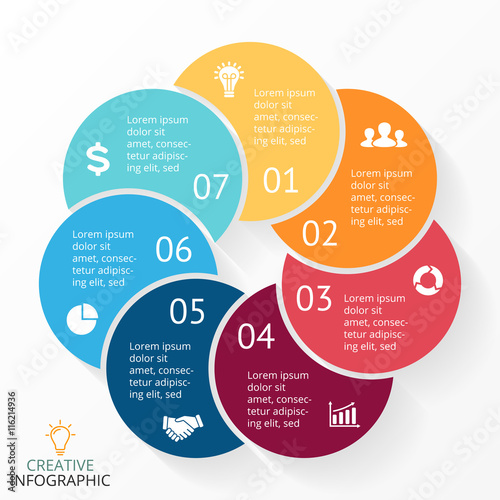 Vector circle arrows infographic, cycle diagram, graph, presentation chart. Business concept with 7 options, parts, steps, processes.