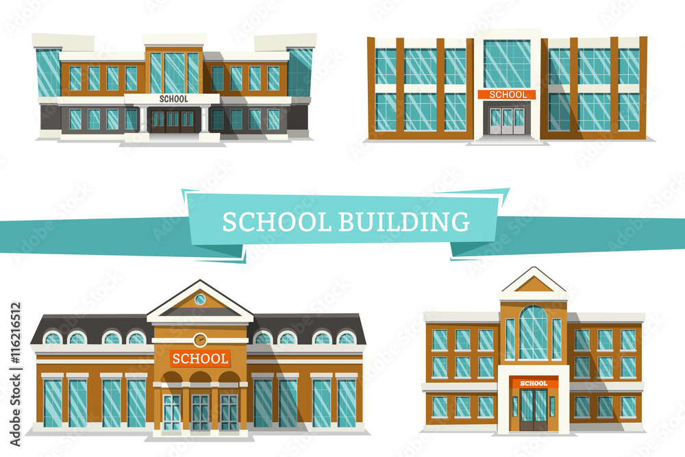 Schooll buildings on white. Flat vector illustration. Back to School.