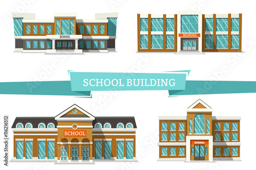 Fototapeta Naklejka Na Ścianę i Meble -  Schooll buildings on white. Flat vector illustration. Back to School.